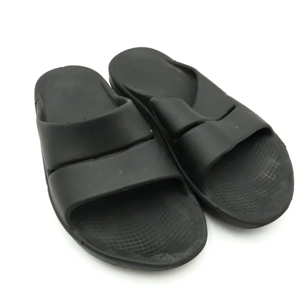 OOFOS Slide Sandals Mens Size 10 Womens 12 Black OOahh Recovery Foam‎ Comfort